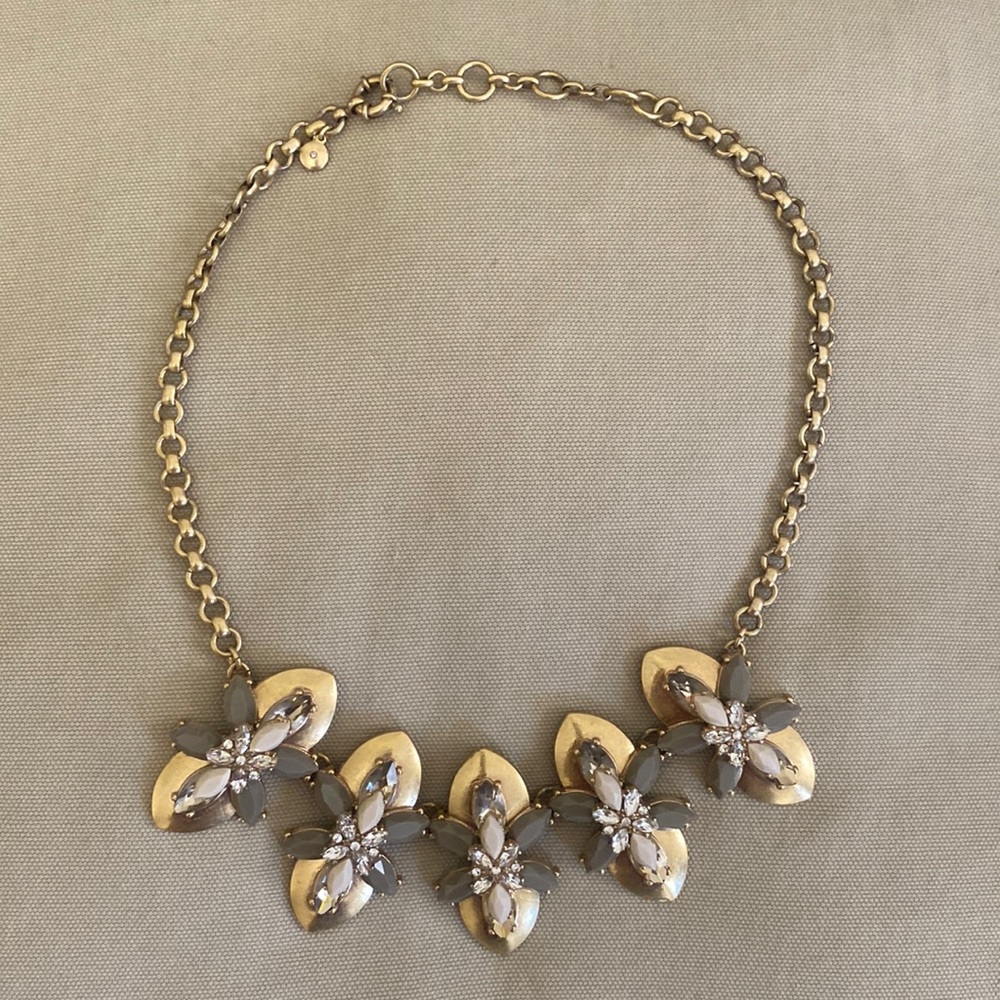 J. Crew Gold Gemstone Statement Necklace
